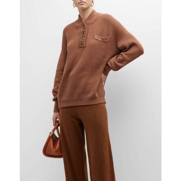 💕LUNYA💕 Cozy Cotton Silk Pocket Henley Pullover Sweater ~ Humble Brown M NWOT - Picture 9 of 16